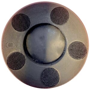 Bottom view of pad holder with 6 round pieces of velcro installed